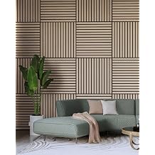 3D Natural Wood Acoustic Wall Slat Panel - Wood Panel with Soundproof Floor-to-Ceiling Slatted Sound Absorbing Panel Finish Decorative 10.86 sq.ft