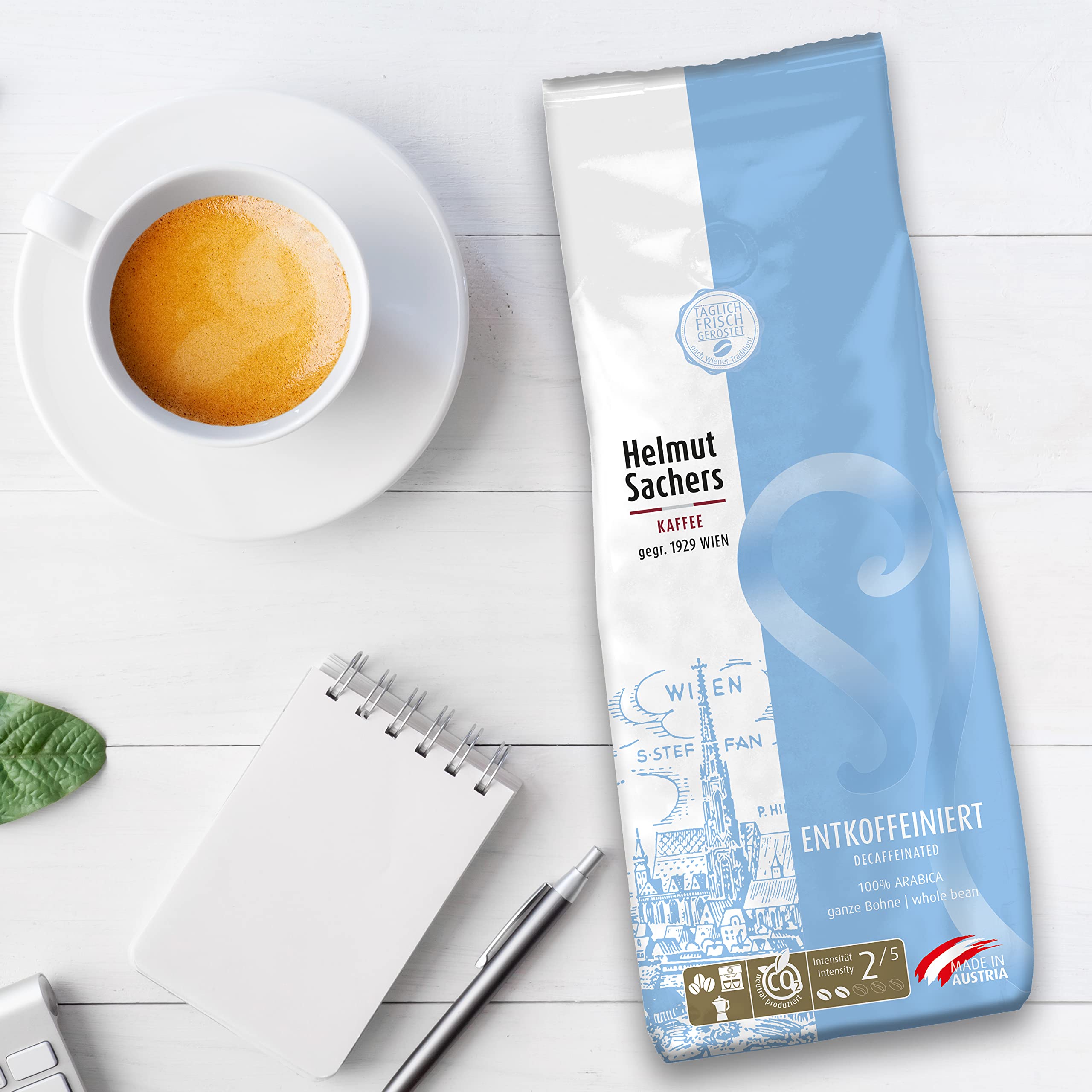 Helmut Sachers Kaffee - bezkofeinowe, delikatnie bezkofeinowe ziarna columbia o pełnym smaku, trwale palone w Austrii - całe ziarna kawy, 6 x 500 g