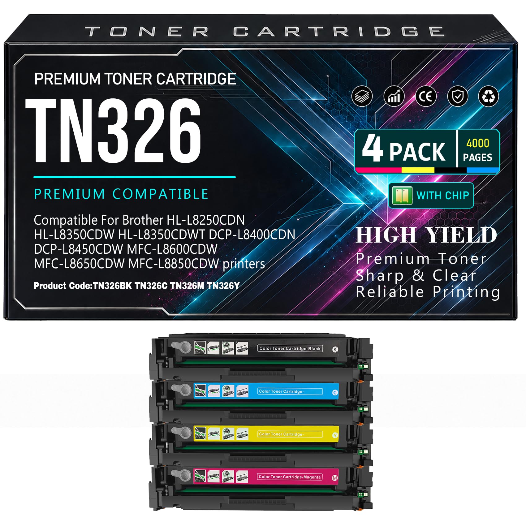 Cartucce toner DCP-L8400CDN L8450CDW con chip TN326BK TN326C TN326M