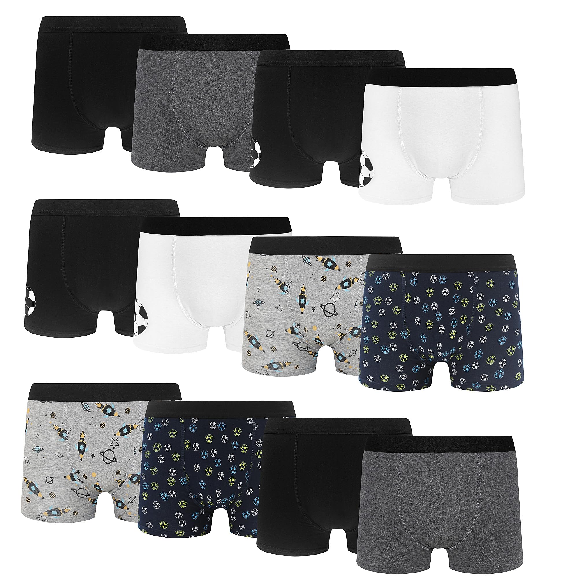 Lakpoau Jungen Boxershorts Unterhosen aus Baumwolle Boxershorts Unterhosen für Jungen Kinder Unterhose Unterwäsche 134-176 12er Pack 1605BL