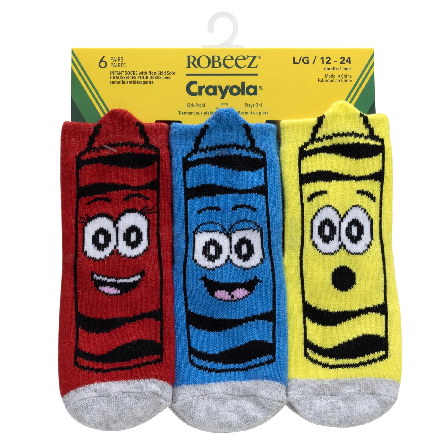 Robeez Baby Boys & Girls Unisex Slip-Resistant Crew Socks for Infant and Toddler, 6 Pairs, Silly Crayons, 12-24 Months