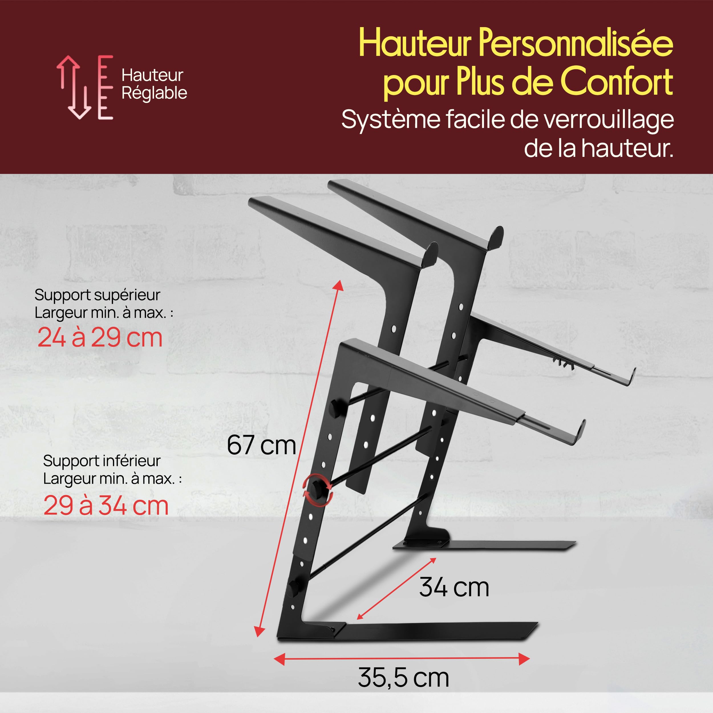 Pyle Support Ordinateur Portable, PC Portable, Laptop Stand, Support Laptop avec Hauteur Ajustable, Compatible avec Ordinateurs/Tablette/Table de mixage DJ/Gaming, Noir