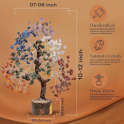 Miniatura 2 de Árbol de dinero de piedra natural de siete chakras, árbol de la vida, piedras curativas energéticas, bonsái de Feng Shui, curación de cristal de