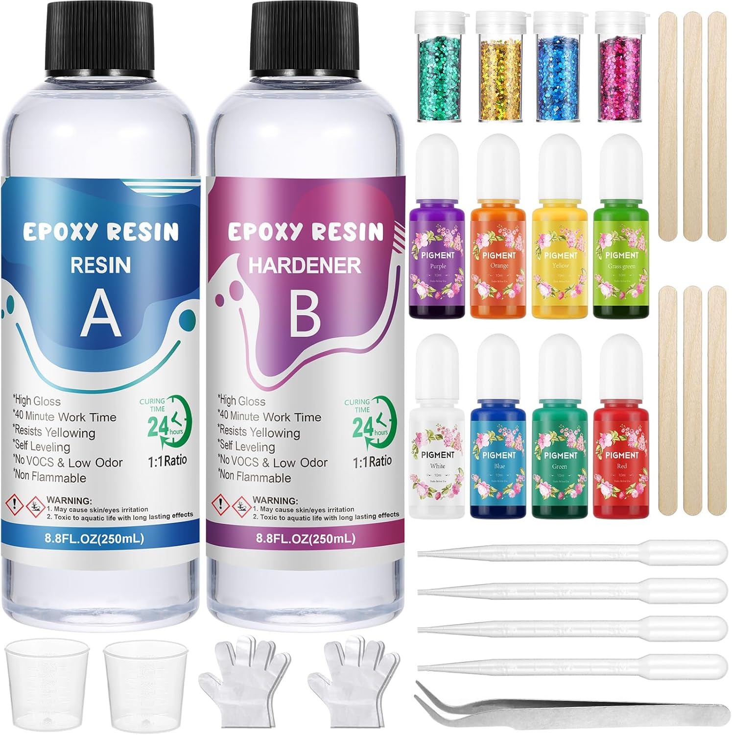 Onvhdpo Epoxy Resin Kit 500ml, Crystal Clear Resin Kits for Beginners