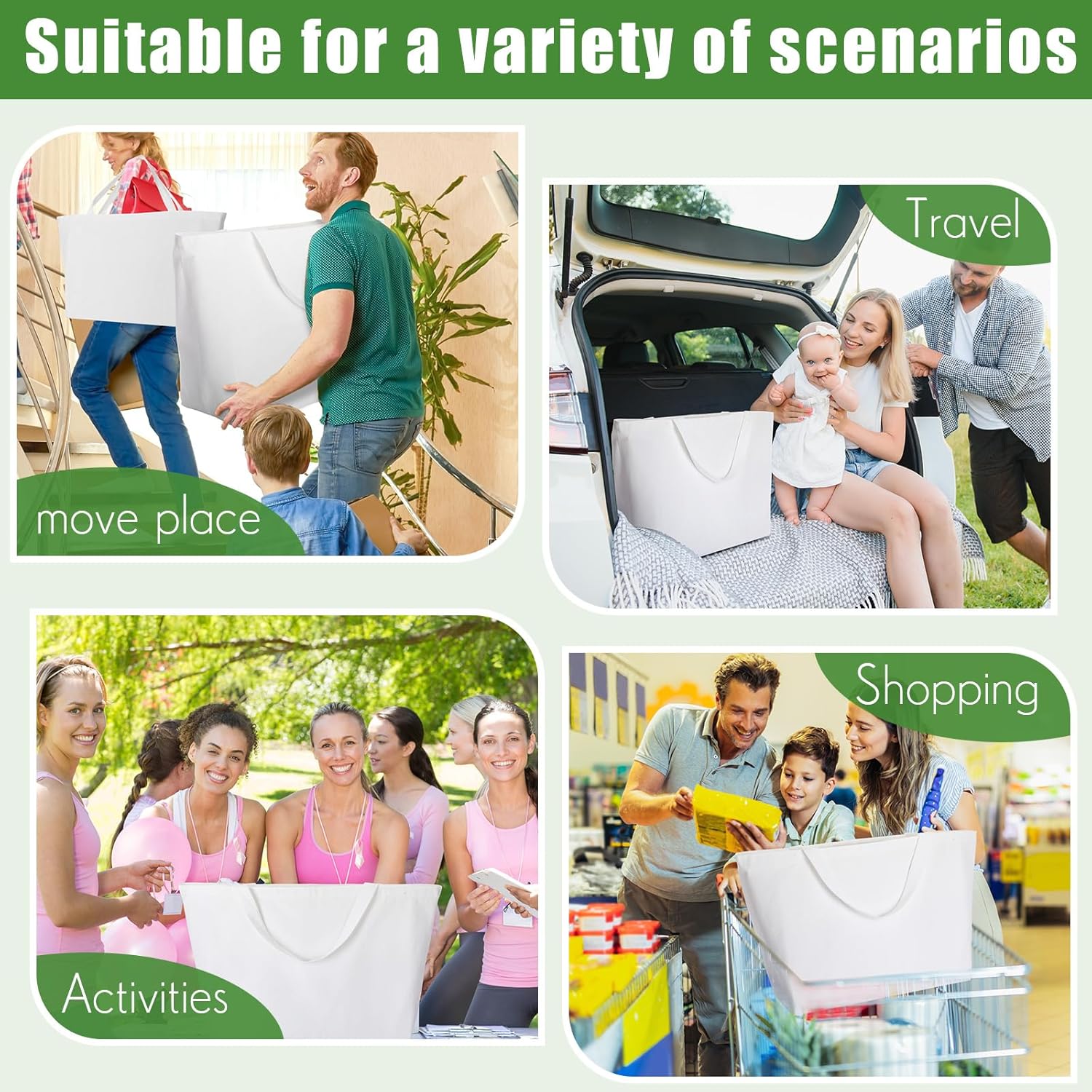 Epakh 6 Pcs Extra Large Canvas Tote Bag 28'' x 8'' x 16'' Reusable Big Canvas Grocery Bags with Handle Portable Foldable Shopping Tote for Shopping Travel Beach DIY Craft (White)