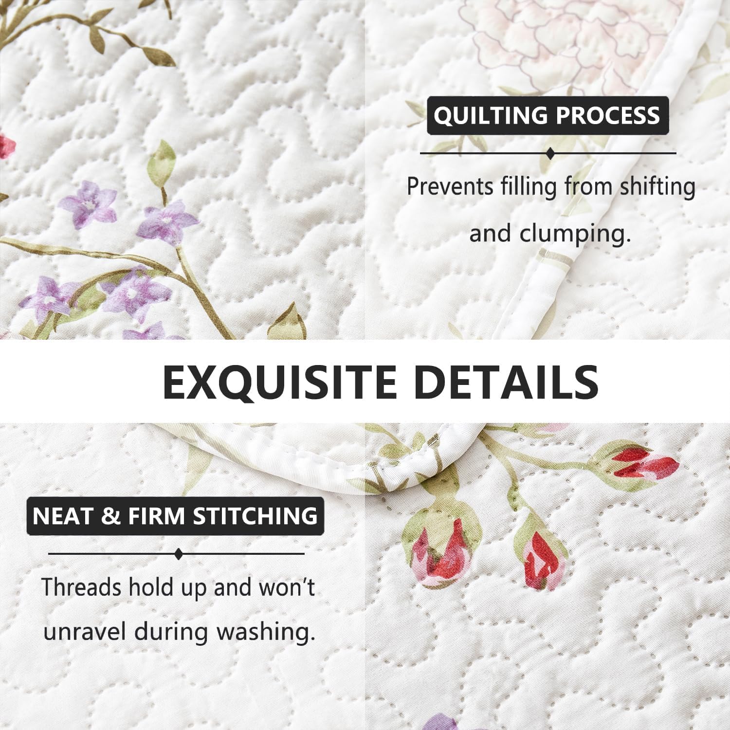 Jarson 3 Pcs Floral Daybed Cover Set Twin Size Beige Purple Flower Sofa Cover Bedding Sets Double Side Bed Set for All Season Botanical Pattern Daybed Quilt Set with Pillow Shams