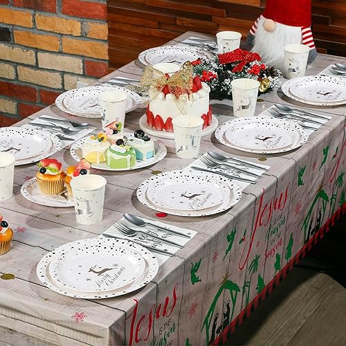 Miniatura 4 de Juego de 175 platos de papel de aluminio para fiesta de Navidad, con diseño de alce, desechables, servilletas, tazas para Año Nuevo, boda,
