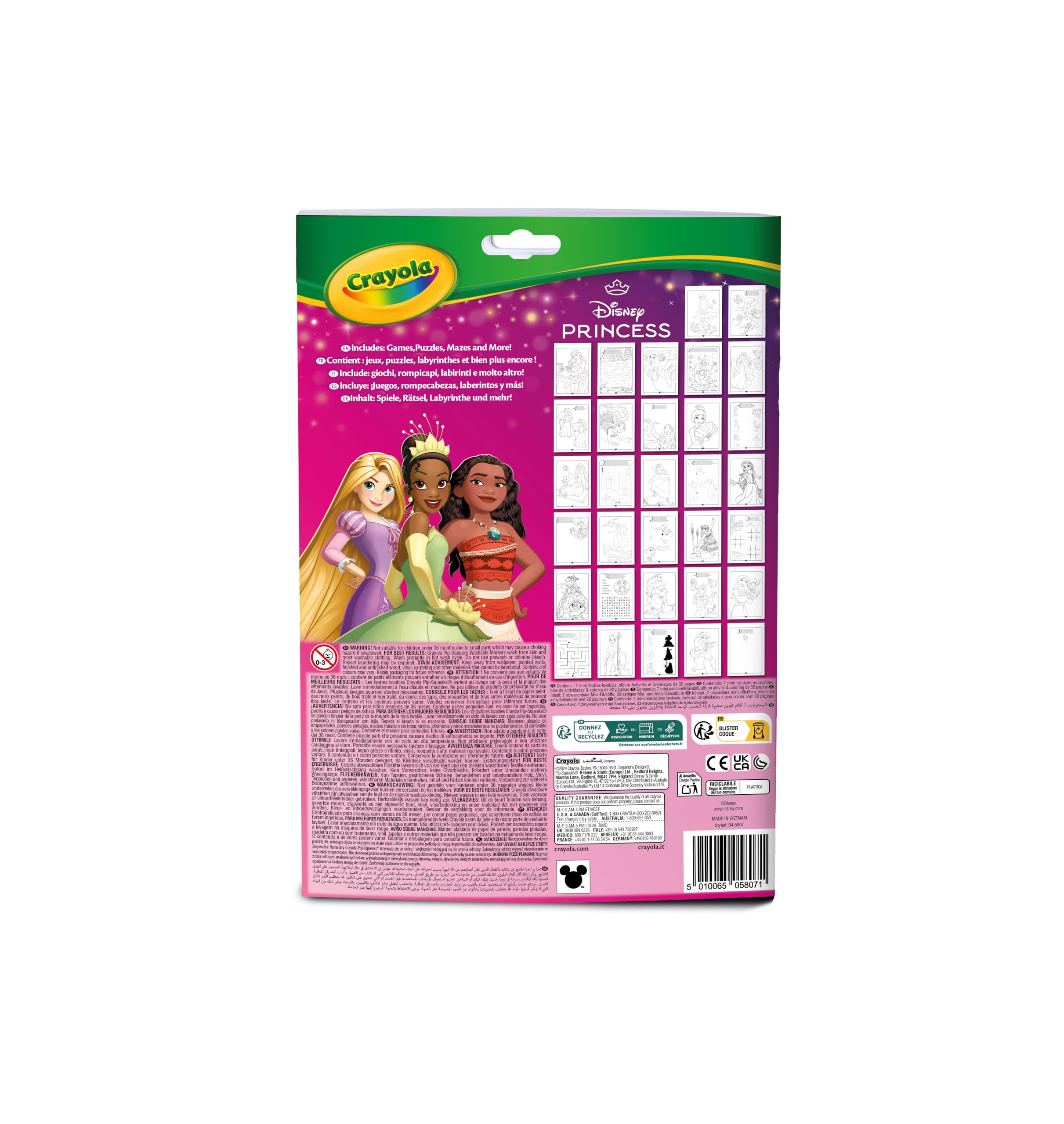 CRAYOLA - Album aktywność i kolorowanie Disney Princess, 32 strony do kolorowania i 7 zmywalnych mini flamastrów, 5807G