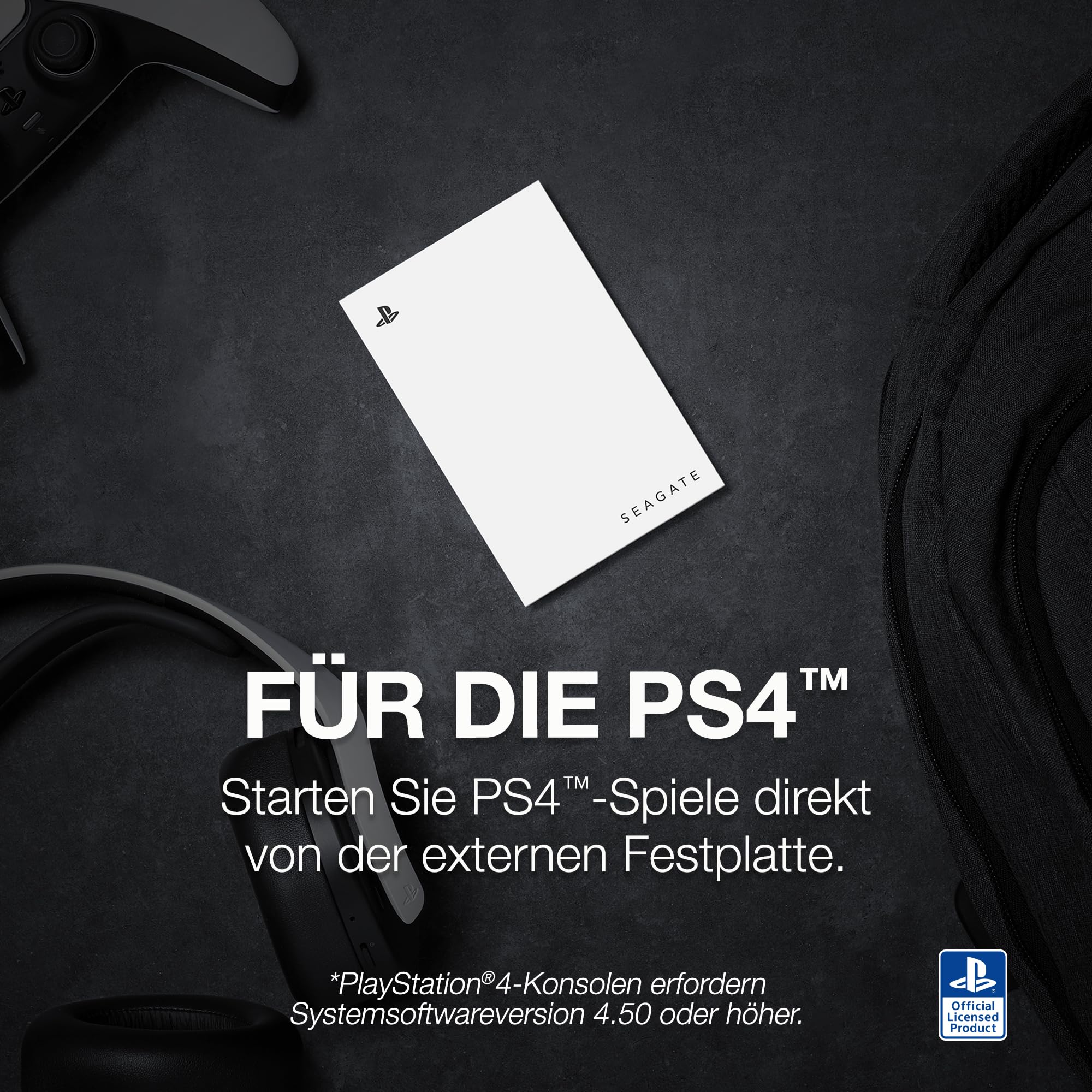 Seagate Game Drive PS4/PS5, 5TB, tragbare externe Festplatte, 2.5 Zoll, USB 3.0, weiß, LED blau, Plug and Play, Modellnr.: STLV5000200