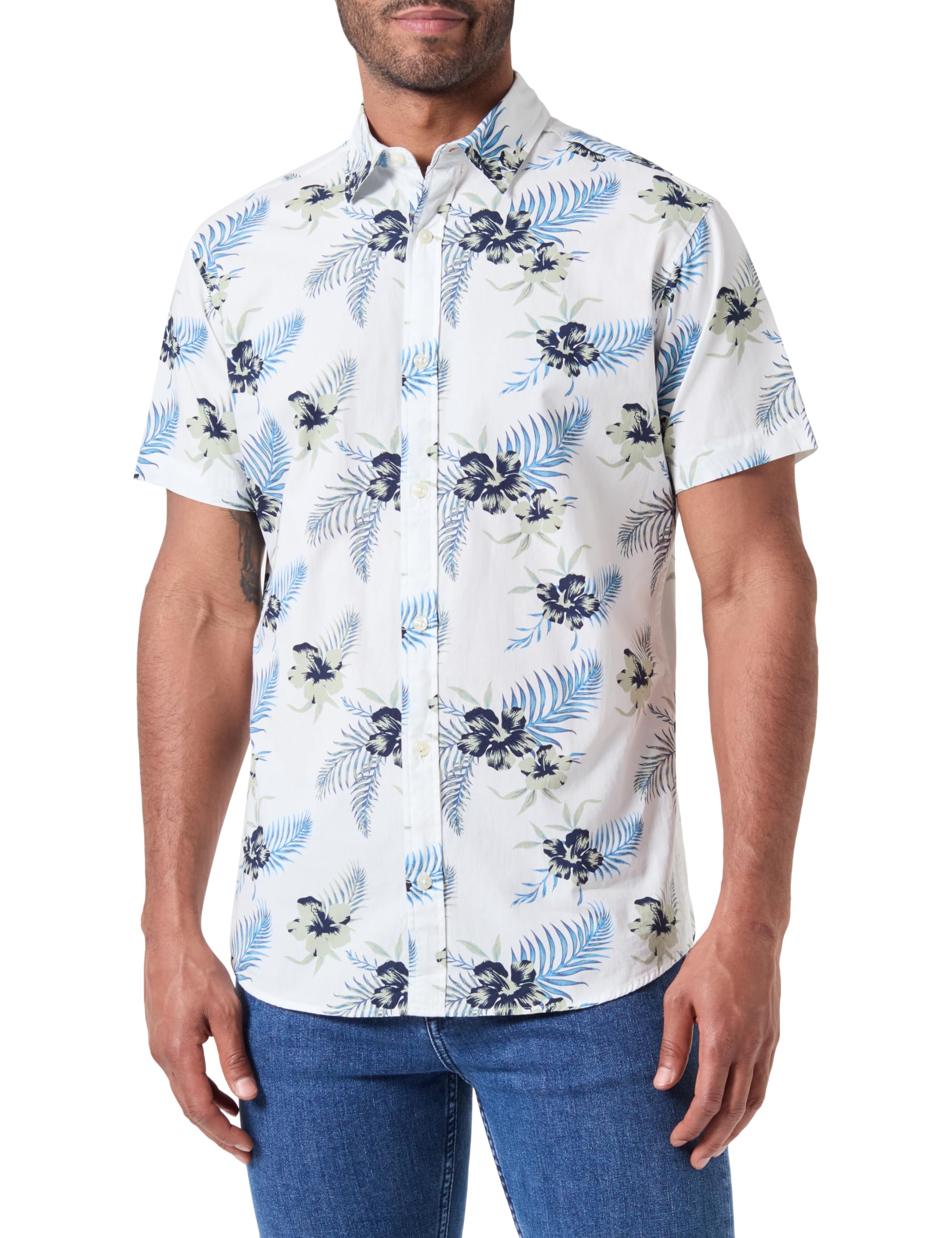 JACK & JONES JJCHILL AOP Shirt SS, Cloud Dancer, S