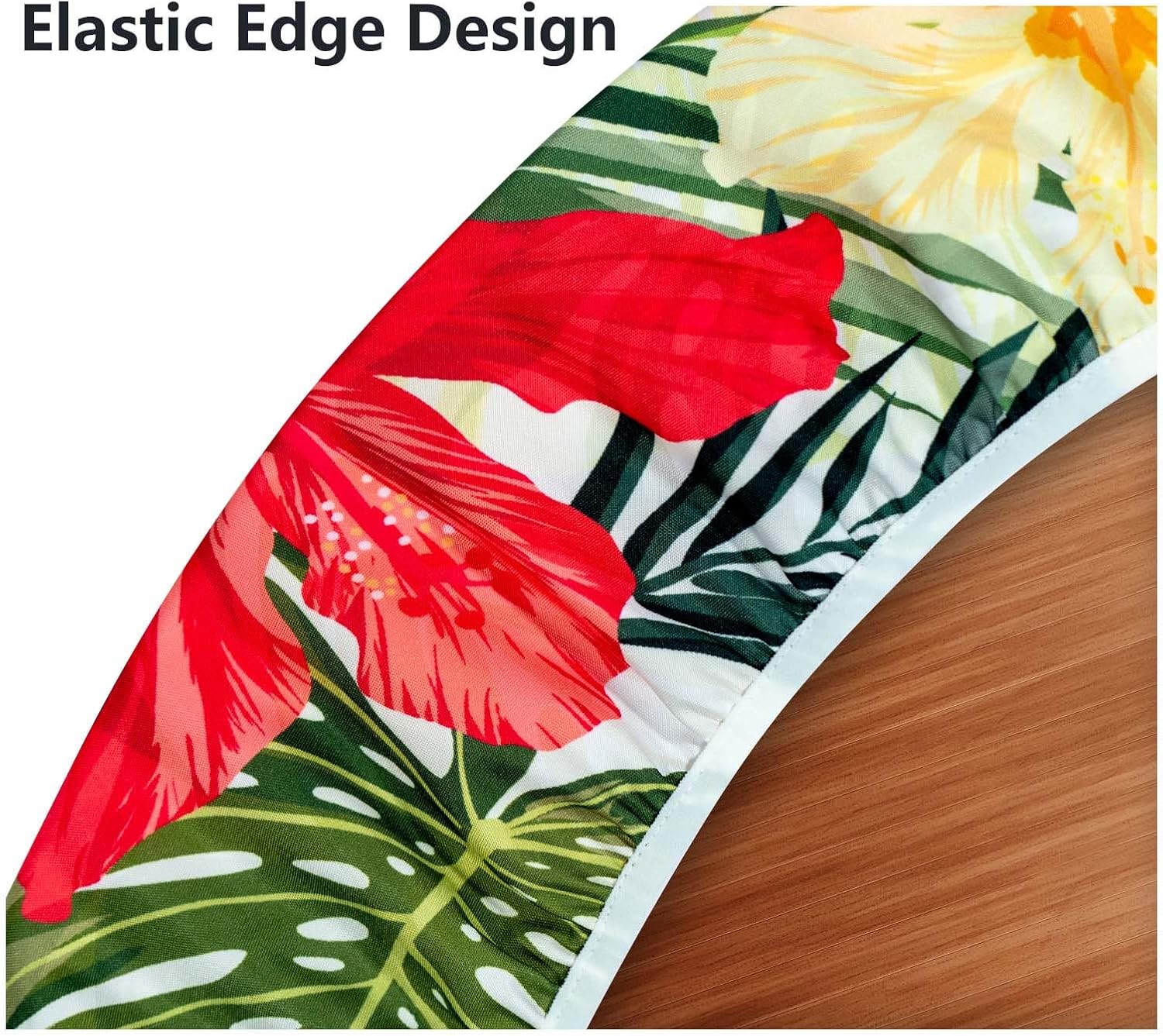 VVA Tropical Elastic Round Fitted Tablecloth Stain Wrinkle Resistant Reusable Washable Hawaiian Round Table Cloth for Family Dinner Patio Party Indoor Outdoor Fit Table up to 45-55