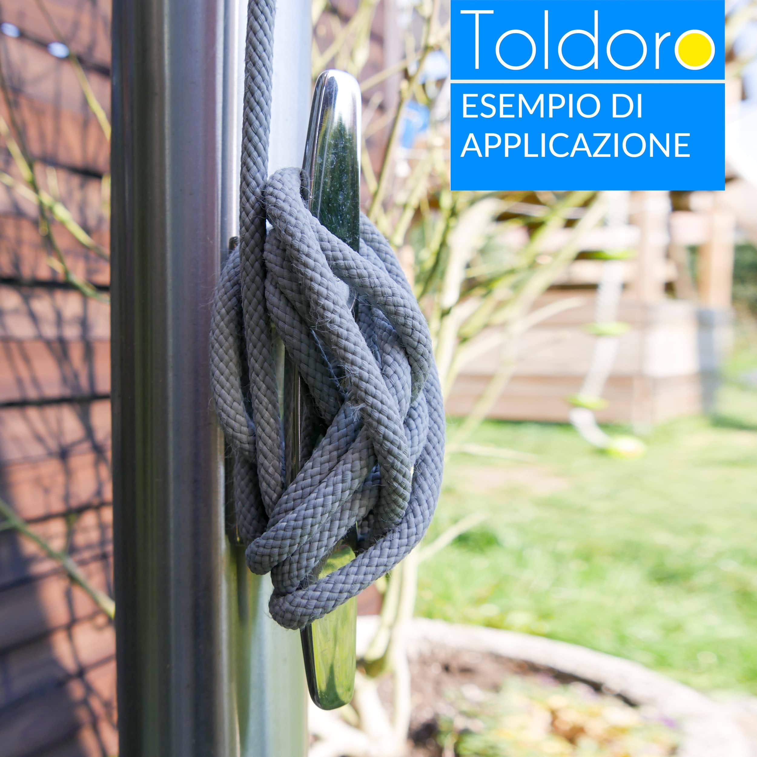 Toldoro, galloccia con fissaggio a 2 buchi, gancio per corda, ormeggio di barche a vela, windsurf, ganci fissa-corda per attracco barca