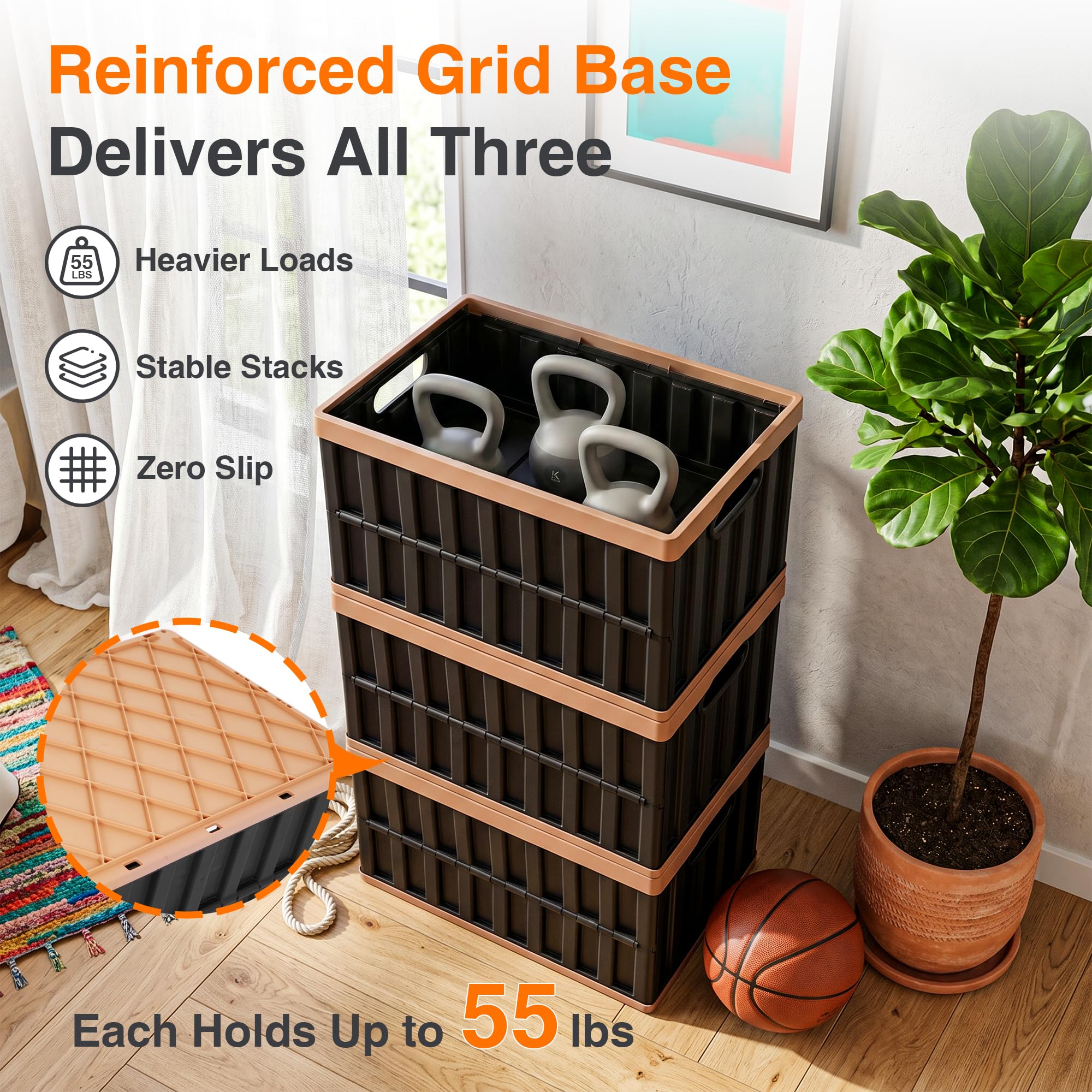 Citylife Lot de 2 bacs de rangement pliables de 64 l avec couvercles en plastique pour organiser des boîtes de rangement empilables