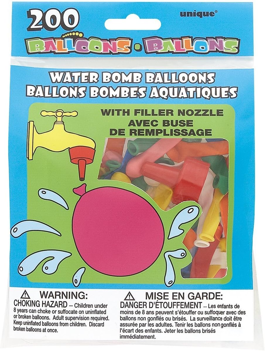 Assorted Water Bomb Balloons with Nozzle, 200-Pack - Easy-to-Fill & Durable Latex Balloons, Perfect for Summer Parties & Outdoor Fun