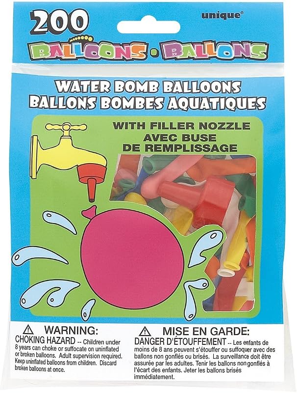 Assorted Water Bomb Balloons with Nozzle, 200-Pack - Easy-to-Fill & Durable Latex Balloons, Perfect for Summer Parties & Outdoor Fun