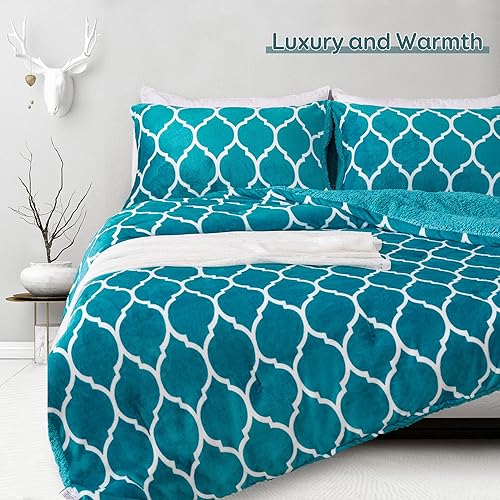 Miniatura 5 de Kaisa Juego de edredón de forro polar Sherpa de 3 piezas, tamaño Queen, edredón reversible esponjoso y cálido para invierno con 2 fundas de