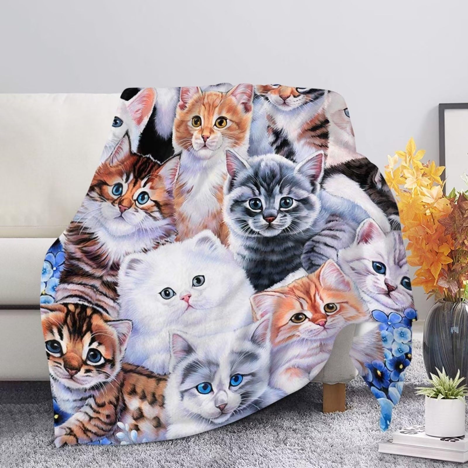 xixirimido Animal Cat Throw Blanket Adorable Animal Plush Fleece Sherpa Throw for Boys Girls School Office Soft Flannel Throws Bedding Soft Comfy