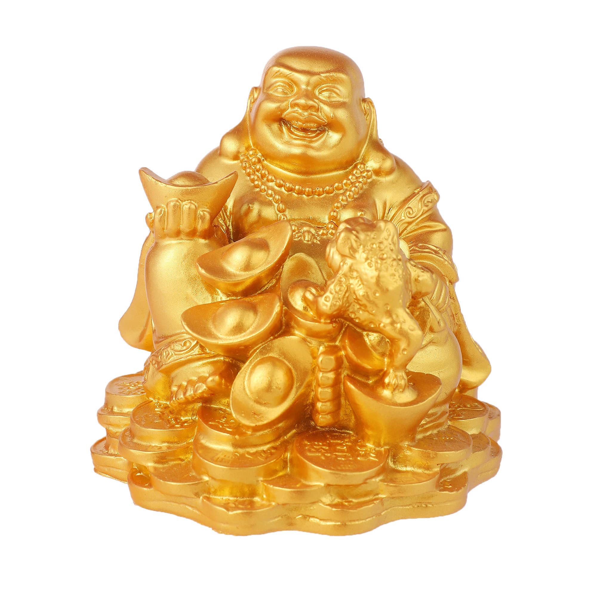 Elionless C Gold Laughing Buddha, Golden Toad Laughing Buddha Statue Feng Shui Maitreya Buddha Ornaments Home Office Decoration For Wealth, Prosperity And Good Luck