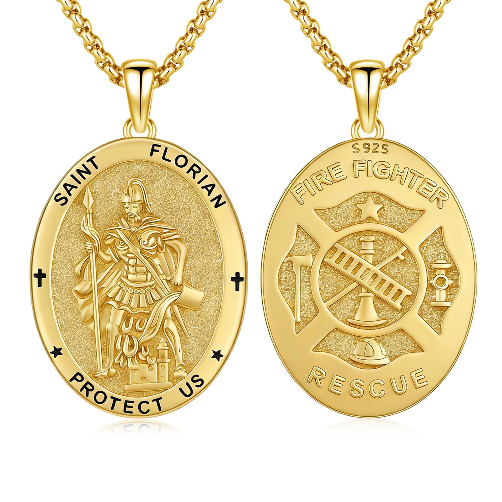 Silver/14K Gold Patron Saint Medal Amulet Necklace for Men Women