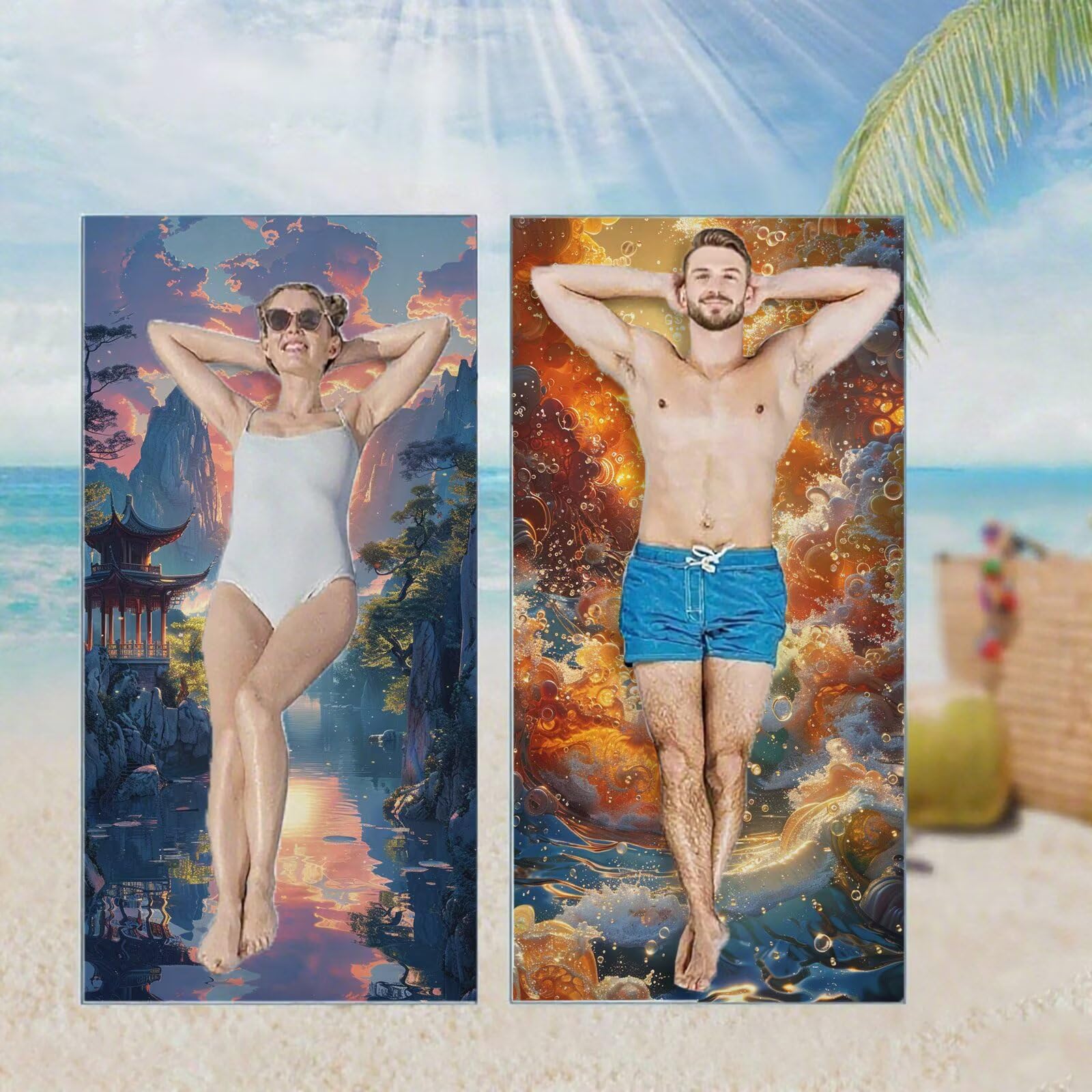 Ręcznik plażowy, ręczniki plażowe z mikrofibry, szybkoschnące lekkie ręczniki podróżne bez piasku, duży ręcznik kąpielowy dla dorosłych 100 x 220 cm, do pływania na basen, jogę, siłownię, kemping