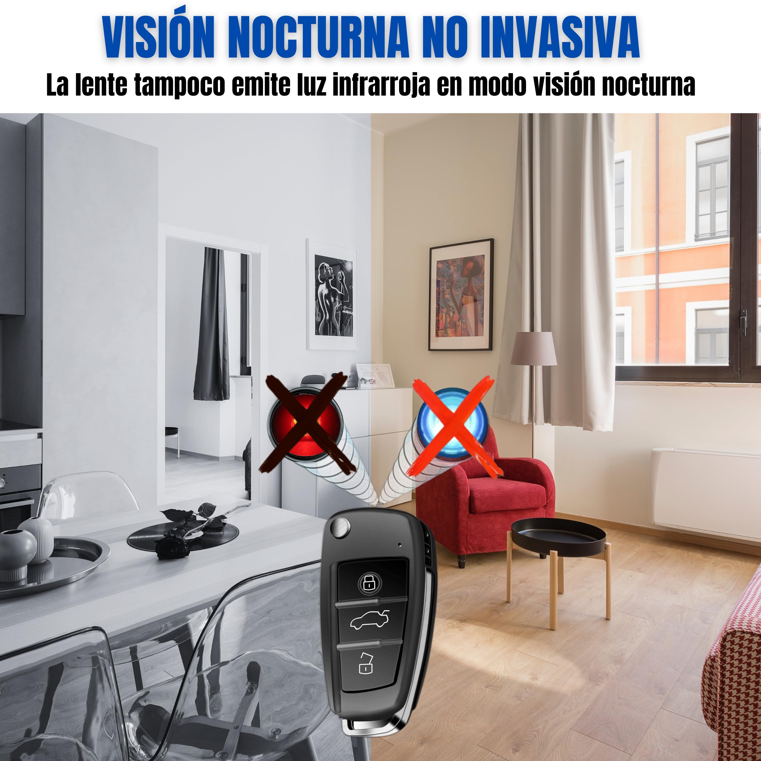 Mini Camara Espia Oculta Camuflada en Llave de Coche, sin Luz al Grabar (FULL PACK 2MP Super HD con MicroSD 32GB, LECTOR LED, OTG para Ver en Móvil y Carga USB-C)Sensor de Movimiento y Visión Nocturna - 3