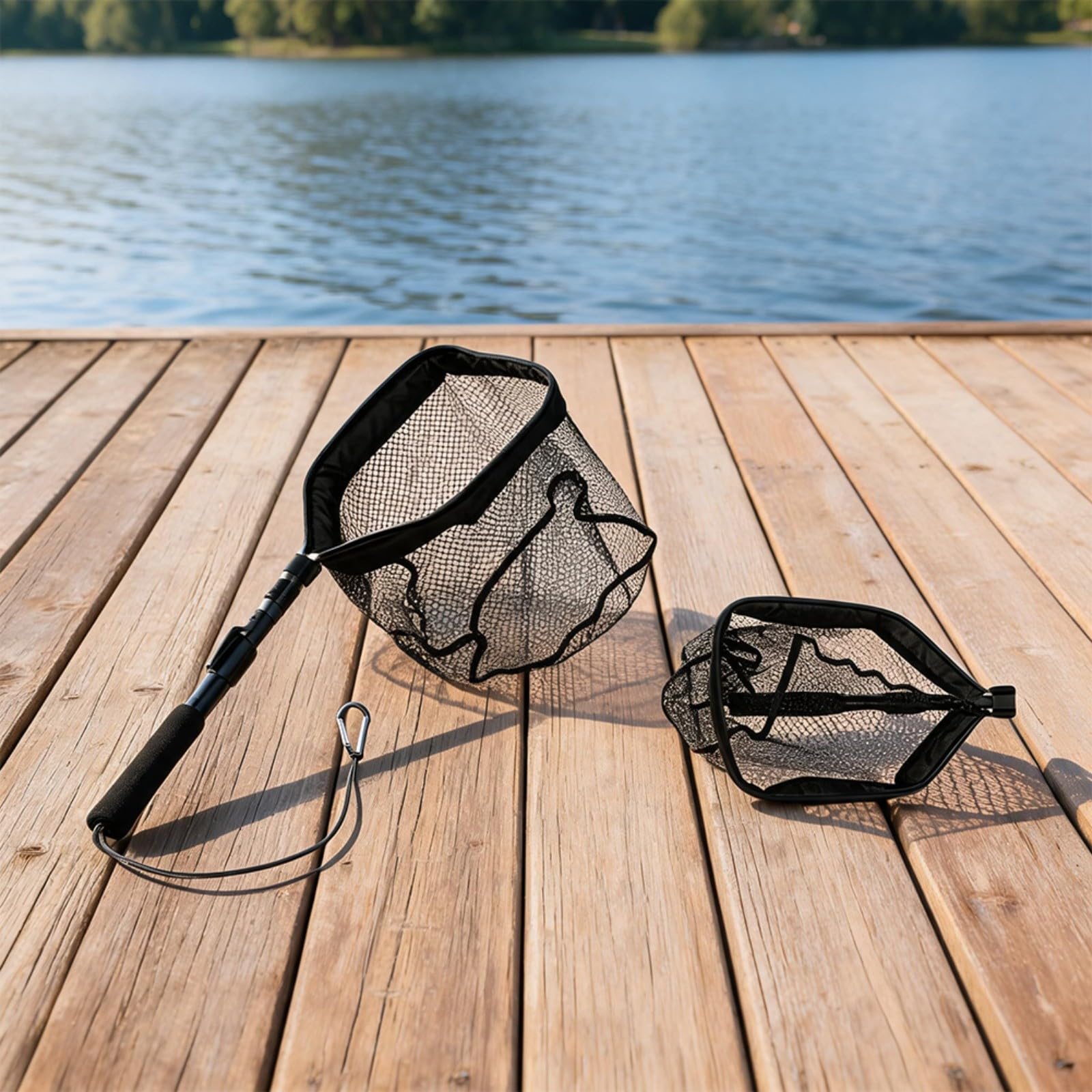 Retino galleggiante telescopico pieghevole, Retino da pesca retrattile, attrezzatura per la cattura dei pesci per acqua dolce e salata, con fibbia con un clic, design con cordino antiscivolo