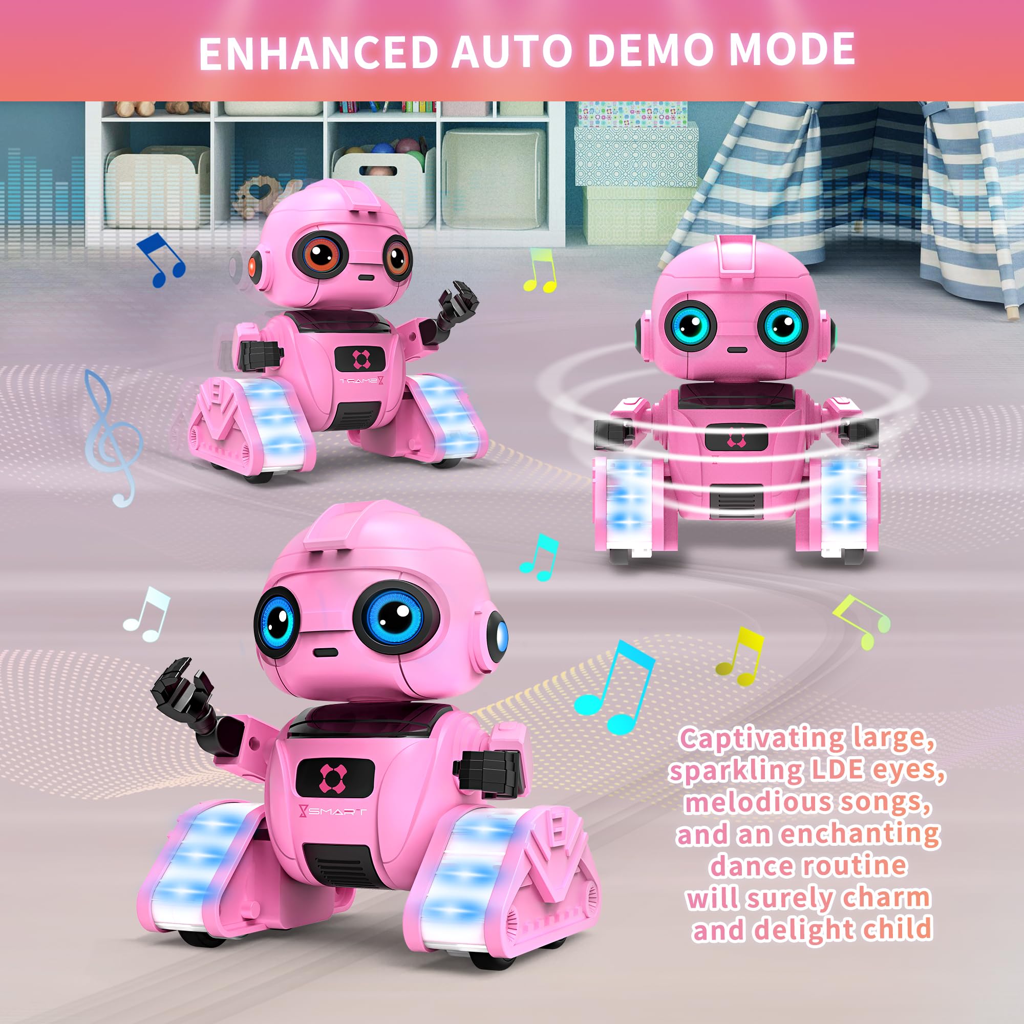Robot Jouet pour Enfants Rechargeable Yeux LED Musique RC Capteur de Gestes Garçons 3-10 Ans Cadeau Rose