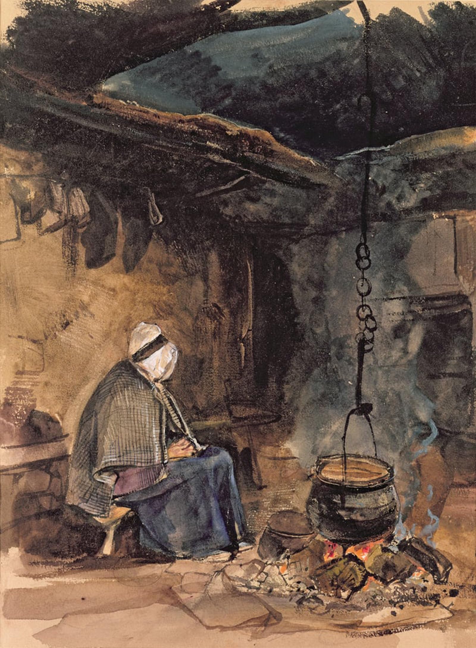 Serendipitp No Frame Aesthetic Poster Photo Wall Print Retro Picture Watching The Pot Boil By John Frederick Lewis Modern Wall Artwork For Home Decor 60X90cm