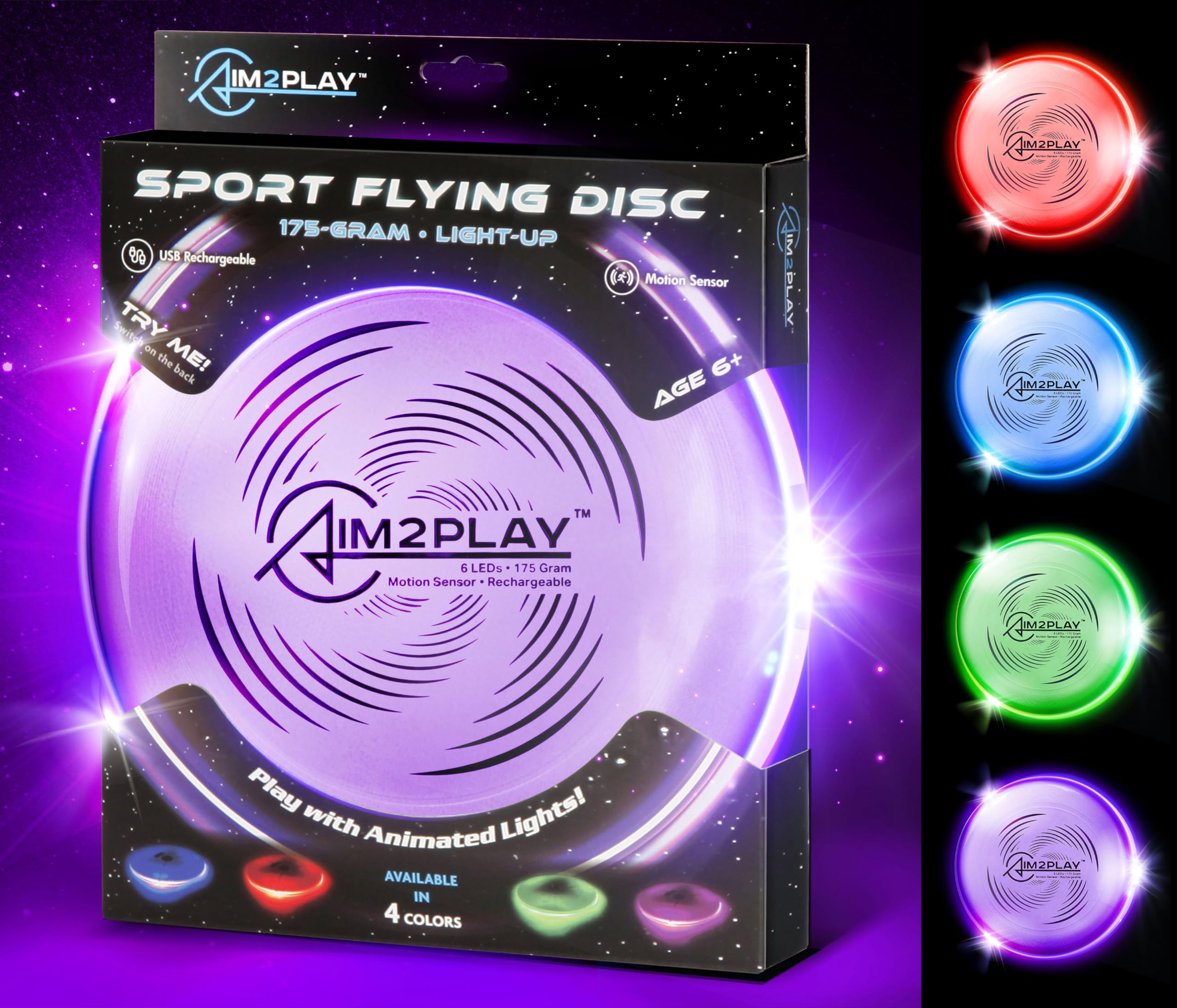 Flying Discs Sports Gift Glow in The Dark, Light Up Ultra Bright, Great for Camping Beach Tailgating Lawn Park Outdoor & Backyard Games, Purple
