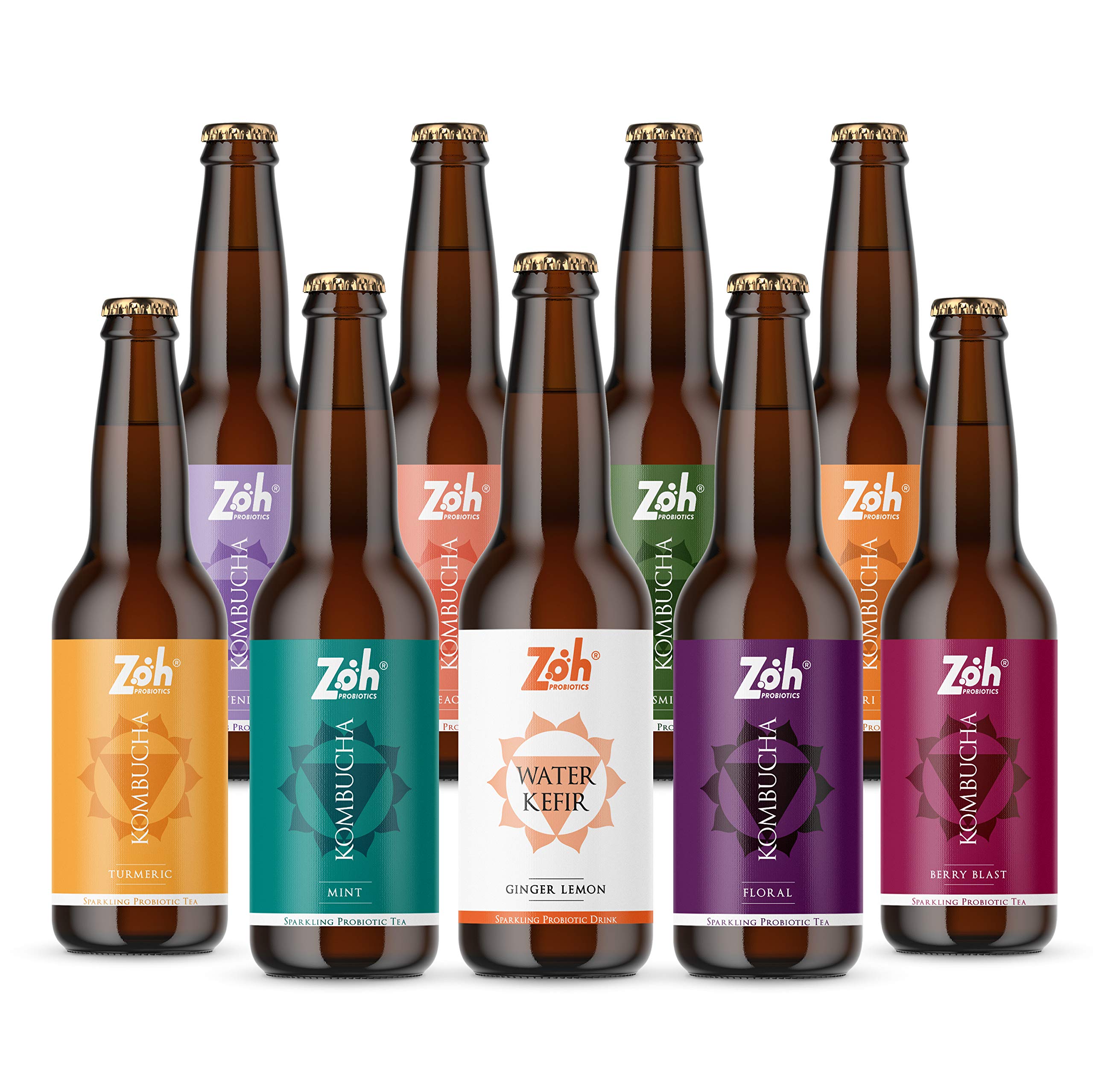 Zoh Probiotics Kombucha Sampler Pack: (330ml, Pack of 9) Peach, Berry Blast, Mint, Kashmiri Kahwa, Jasmine, Floral, Lavender, Turmeric Kombucha and Ginger Lemon Water Kefir. Try them all. (B08ZGR8J43) Amazon Price History, Amazon Price Tracker