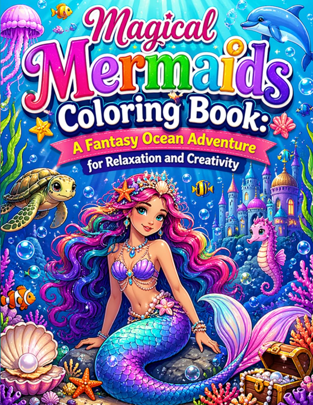 Magical Mermaids Coloring Book: A Fantasy Ocean Adventure for Relaxation and Creativity: Beautiful Underwater Scenes with Mermaids Ocean Creatures and Magical Worlds to Color