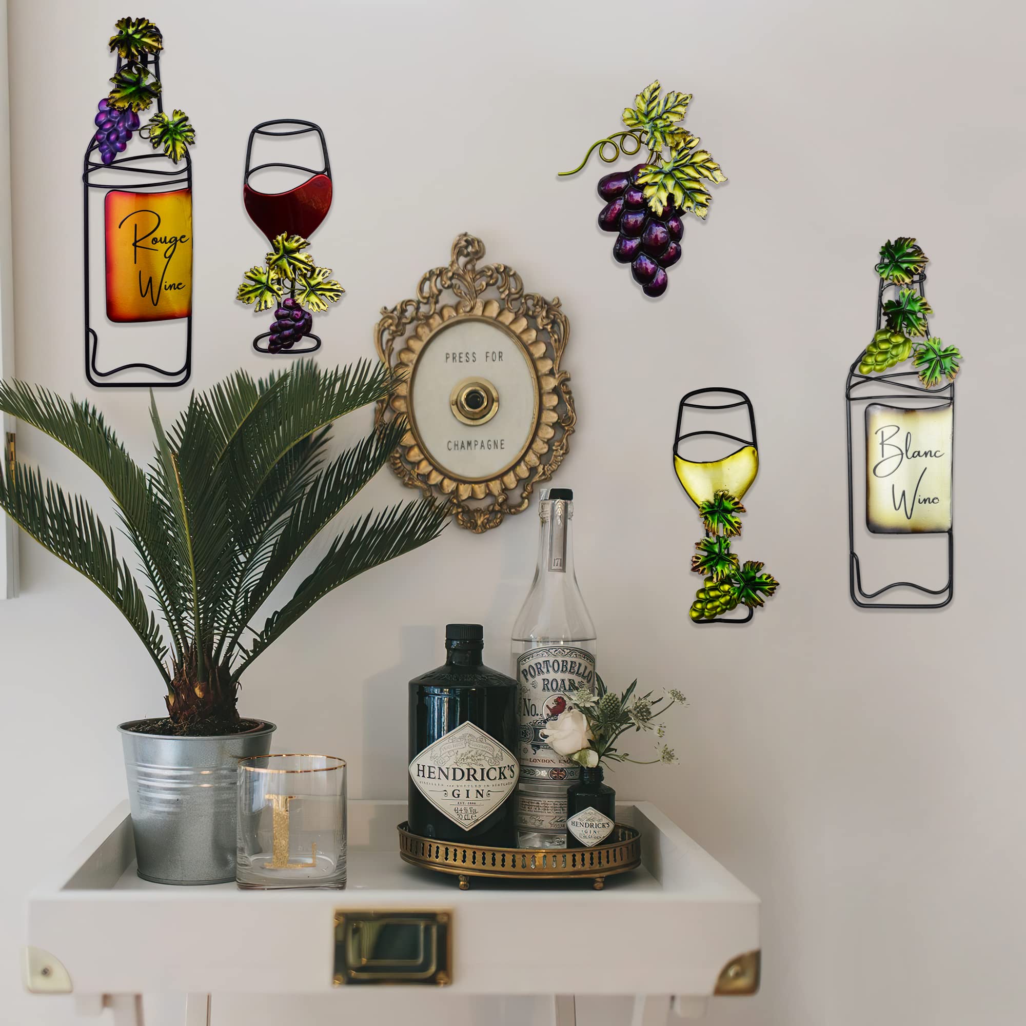 NewVees Wine Metal kitchen Wall Art Decor 5 pcs Vintage Red & White ...