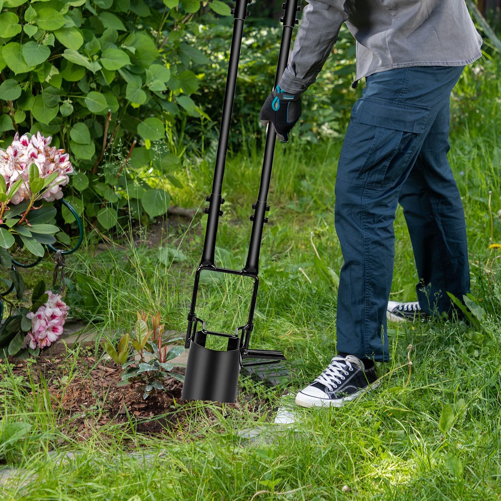 Plantoir de Bulbes à Long Manche,Ensemble d'outils de plantation de bulbes,5 en 1 Griffe de Jardin Aérateur et Transplantoir pour Planter Tulipes,Iris,Jacinthes Plantes à Fleurs