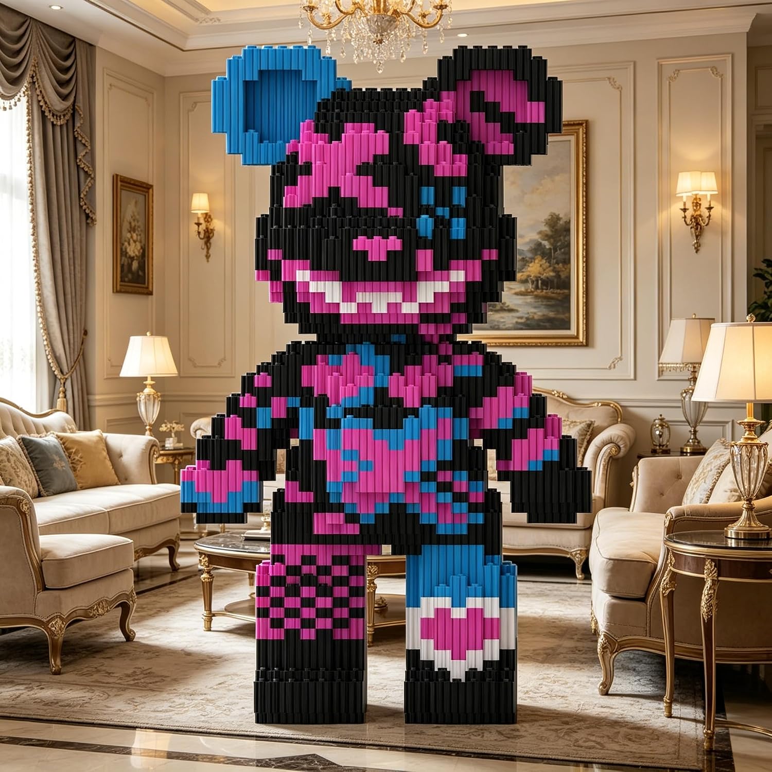 Smile Graffiti Bear Building Blocks Set (7440 Pieces), Teddy Bear Animal Laughing Bear Building Blocks for Adults