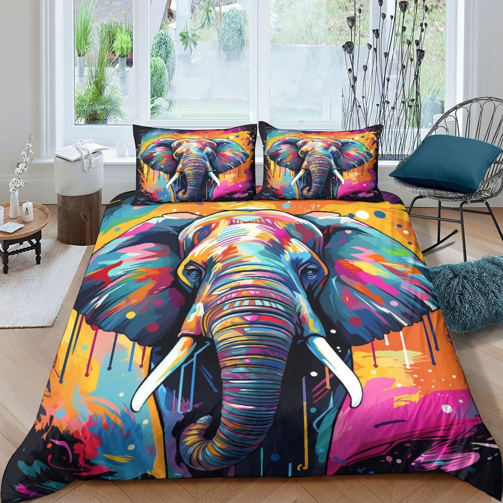 Ctjqhvkz Style-1 3D Printed Colorful Elephant Fitted Sheet Microfiber Soft Anti-Slip Artistic Mattress Cover For Bedroom Dorm Home Decor Single（135X200cm）