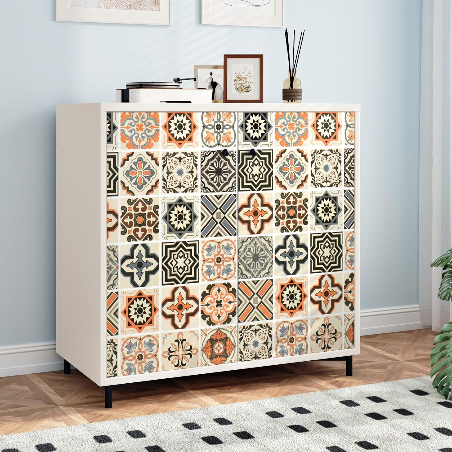 Boho Peel and Stick Wallpaper Tiles Waterproof Moroccan Tile Contact Paper for Kitchen Backsplash Self Adhesive Spanish Geometric Wallpaper for Bathroom Cabinets Tile Sticker 17.7"x120"