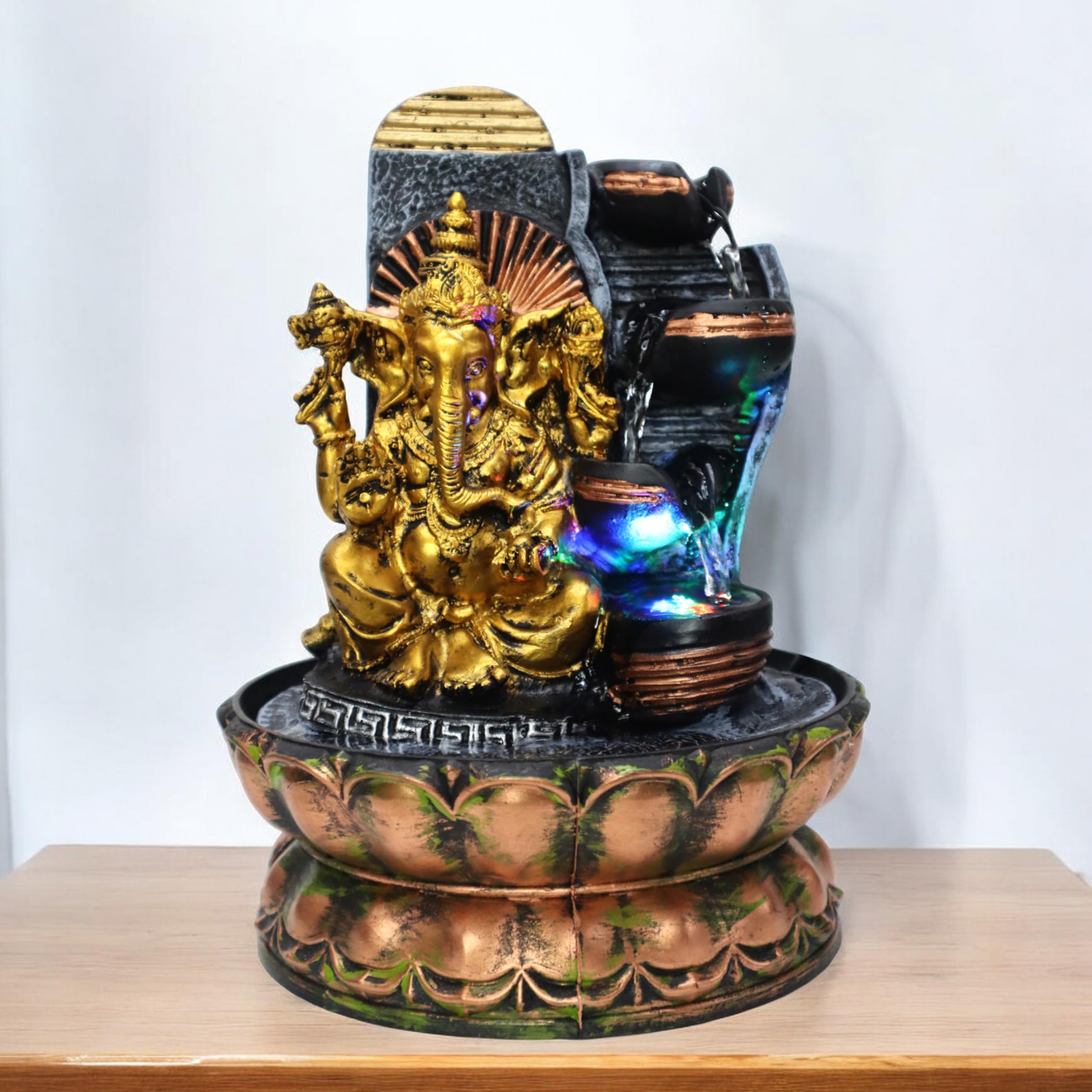 Decor Bazar Lord Ganesha Polyresin Table Top Indoor Outdoor Water Fall Fountain with LED Lights for Home, Office, Table Decor, Decoration Gift, Gifting Items-image-48