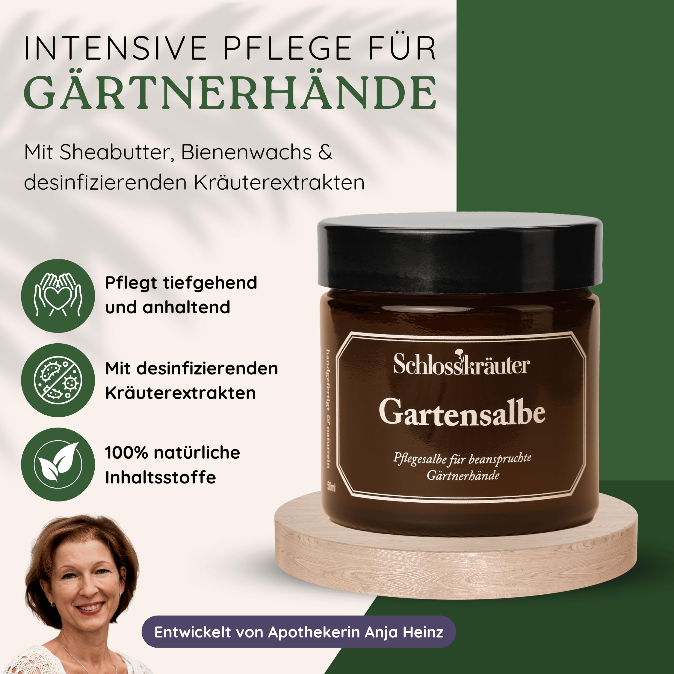 Gartensalbe Handcreme 50ml | Natürliche Pflege ohne chemische Zusätze mit Sheabutter & Bienenwachs | Feste Handcreme & Geschenk für Gärtner