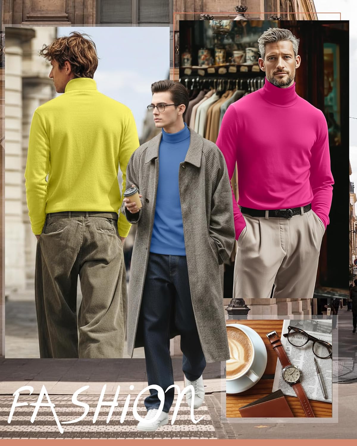 7 Pack Men's Turtleneck Tops, Long Sleeve Basic Pullover Sweaters Casual Slim Fit Lightweight Tees - Image 2