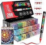48 Colors Acrylic Paint Markers, Soft Brush Tip Acrylic Paint Pens, Quick-Drying Waterproof Markers for Canvas, Rock, Wood, Stone, Glass, Ceramic, Fabric Painting (5 Extra Nibs)