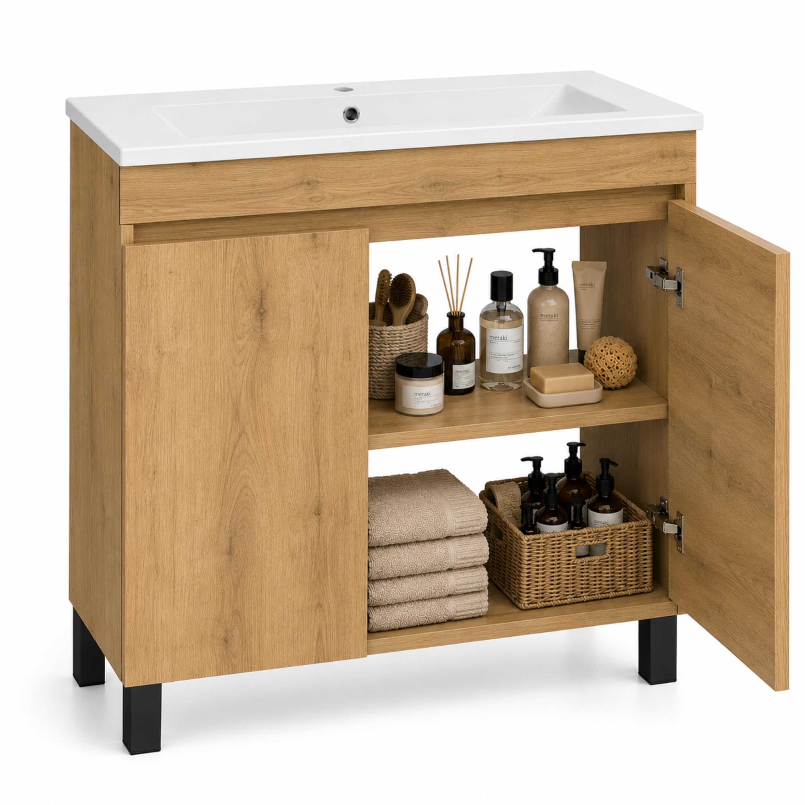 Meuble Lavabo Valencia 80 cm, Chêne Lancelot, 60