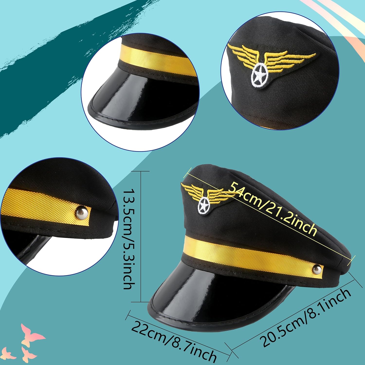 8 Pack Kids Pilot Hats Airplane Captain Hat Airline Pilot Hat for Boys Girls Halloween Party Costume Accessory - Image 2