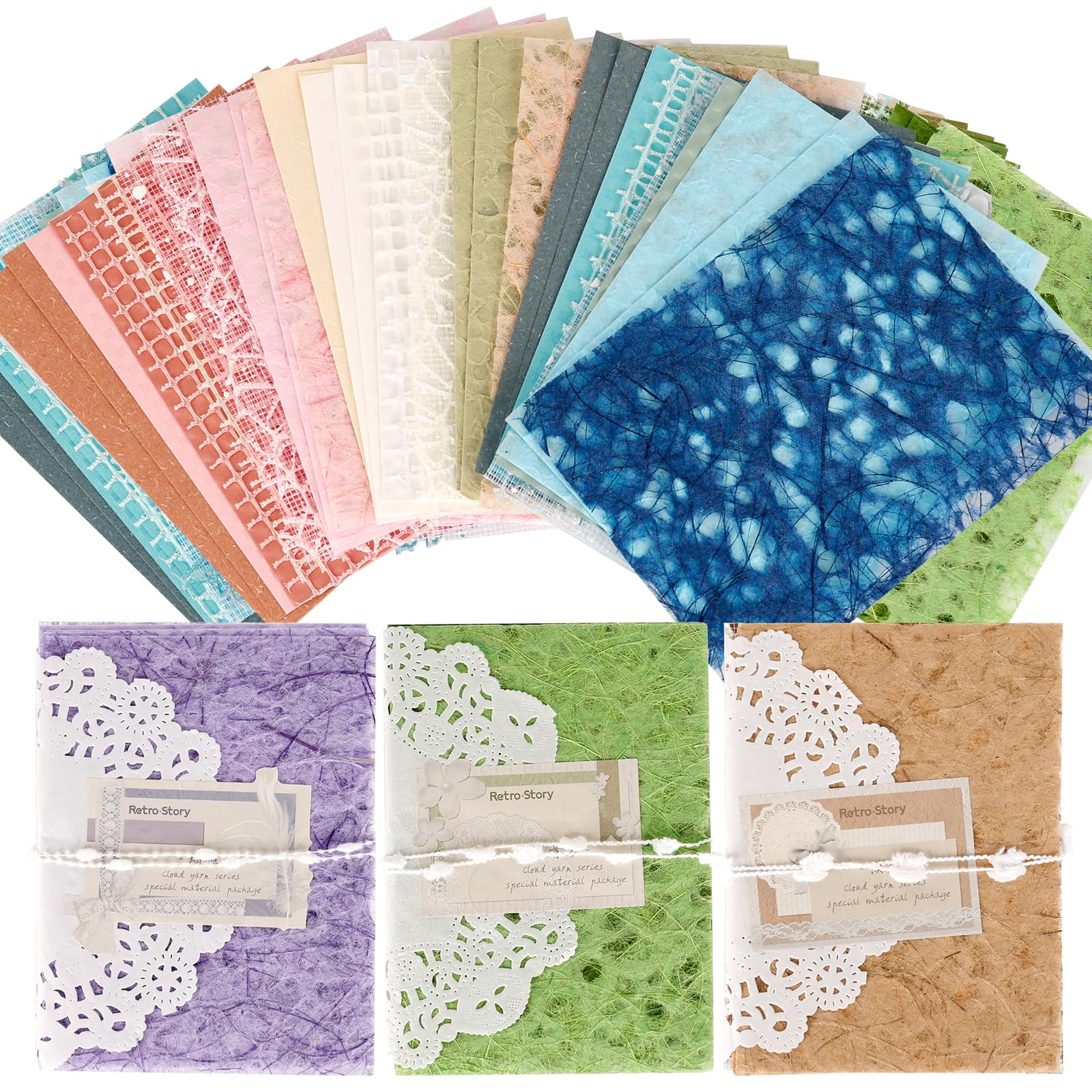 Scrapbooking Papier 96 Stück Bunt Musterpapier, 6 Farben Strukturiertes Papier für DIY Handwerk, Bullet Junk und Collage - Handgeschöpftes Deko