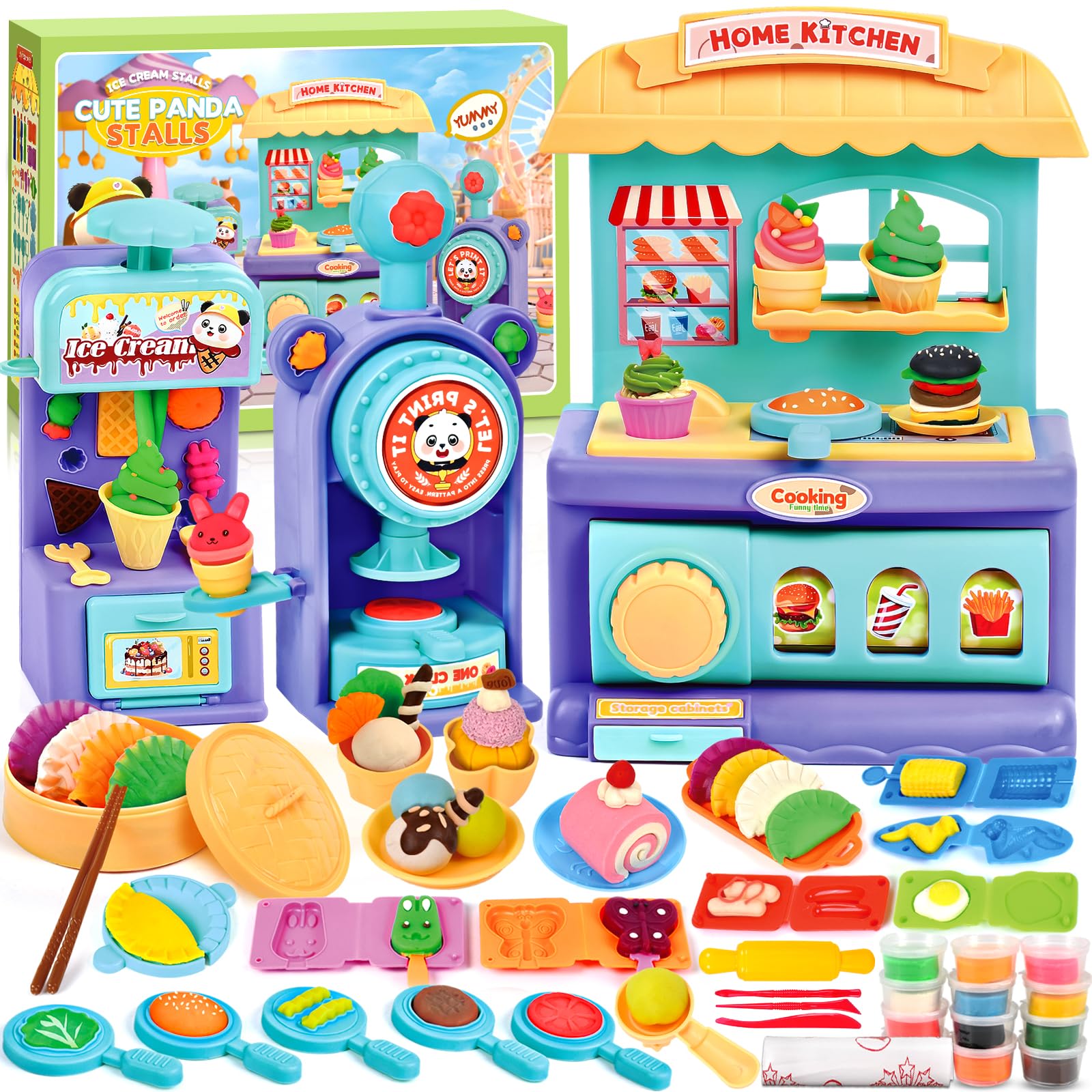 Kit Pâte à Modeler 24 Couleurs + Accessoires - Machine à Glace Et Burger - Jouet Créatif Pour Enfants Dès 3 Ans