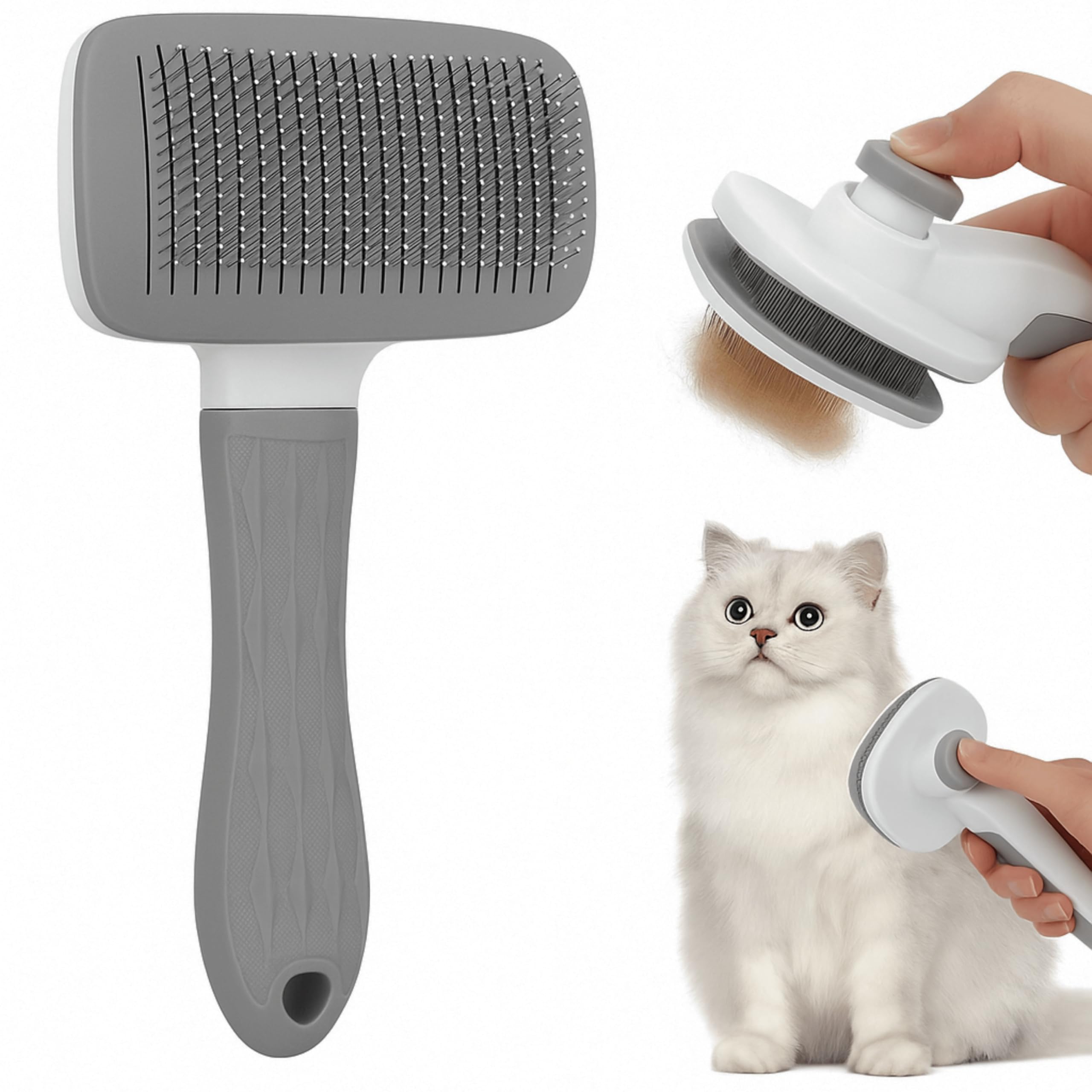 Cottoncat Cat Brush Slicker | Self Cleaning Grooming Brush for Cats & Dogs | Easy to Remove Loose Hair, Mats & Tangles | Pet Massage & Shedding Comb for Long & Short Hair (Pet Slicker Brush)