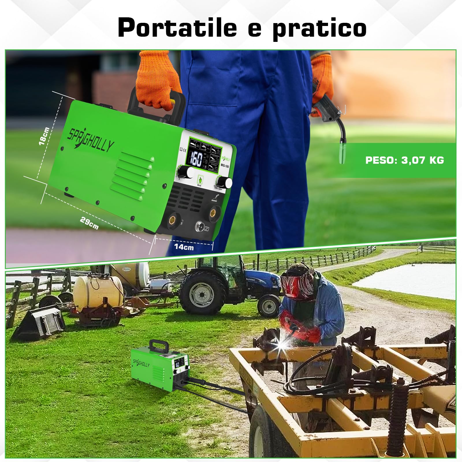 MIG160 Aggiornato Saldatore Inverter IGBT 160 A 230 V, 3 in 1 Flux MIG/MMA/Lift TIG Con Grande Display LED Perfetto per i Principianti