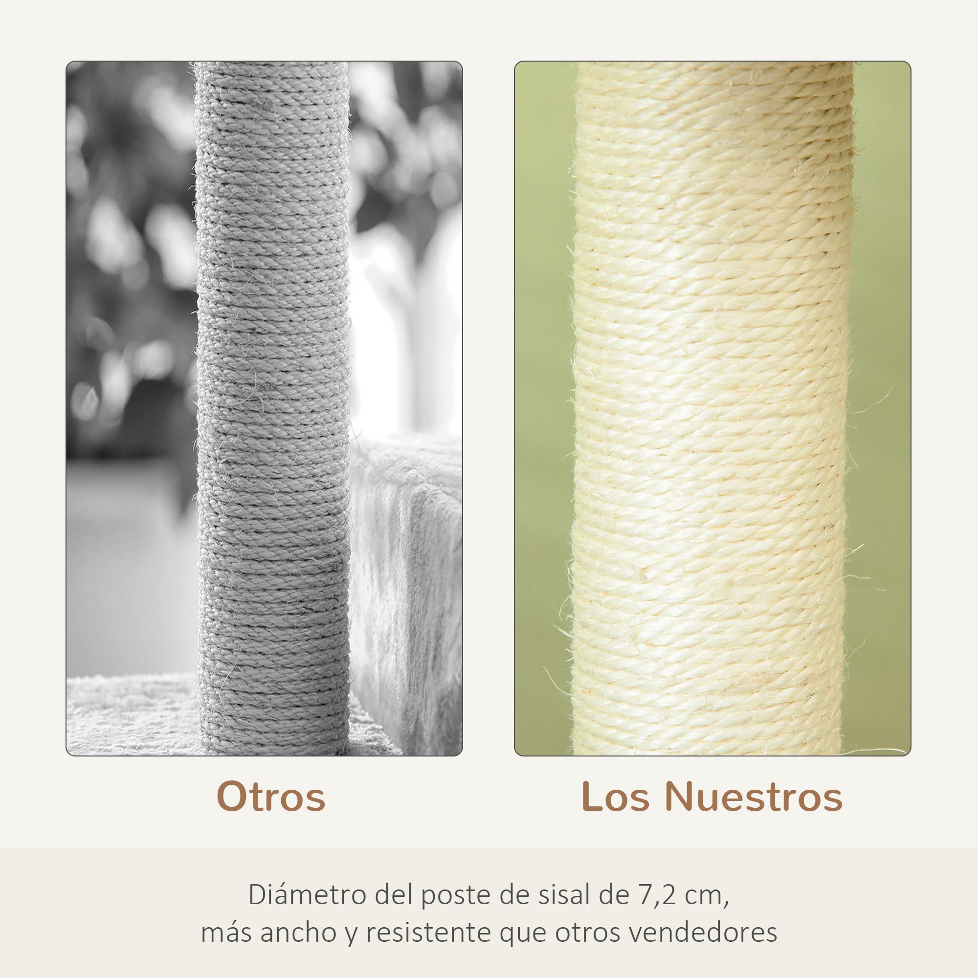 PawHut Árbol para Gato Rascador Poste para Arañar con Cama Plataforma con Manta de Sisal 50x50x100cm Terciopelo Beige | Grande, para Arañar, Cama, Manta de Sisal, Terciopelo