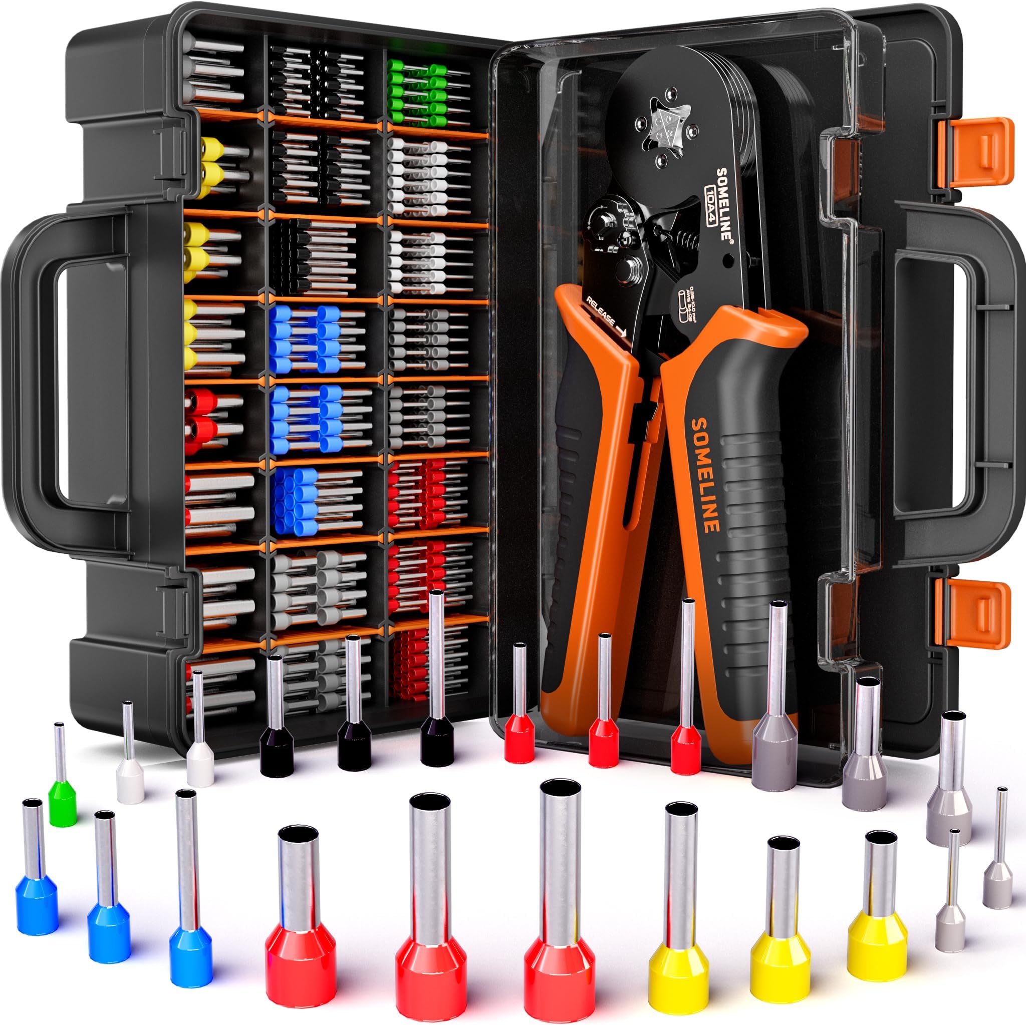 SOMELINE Ferrule Crimping Tool, Ratchet Pliers for AWG23-7, Wire End Ferrule Terminals, Quadrilateral Wire Crimping Pliers with Crimping Connectors