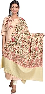 SWI WITH LABEL Women’s Kashmiri Fine Acrylic Shawl Wrap | Aari Embroidered Shawl for Women Inspired by Kashmiri Hand Embroidery | Free Size Winter Warm Stole & Gift Wrap