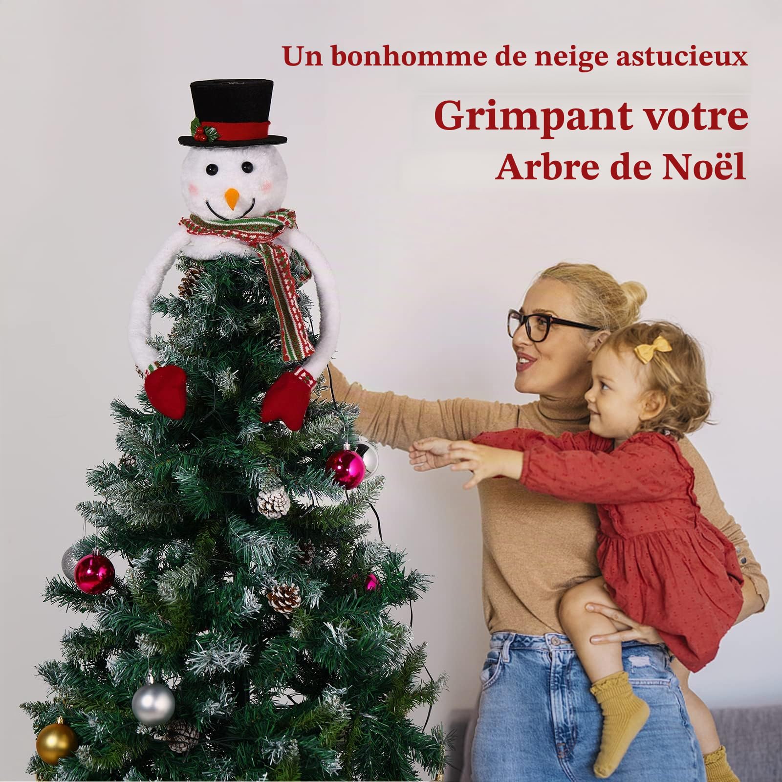 Lewondr Noël Chapeau Projecteur, Chapeau de Bonhomme de Neige avec Projecteur de Flocons de Neige, Chapeau de Lutin Décoratif pour l'arbre de Noël, Décoration d'Intérieur Hivernale, Blanc